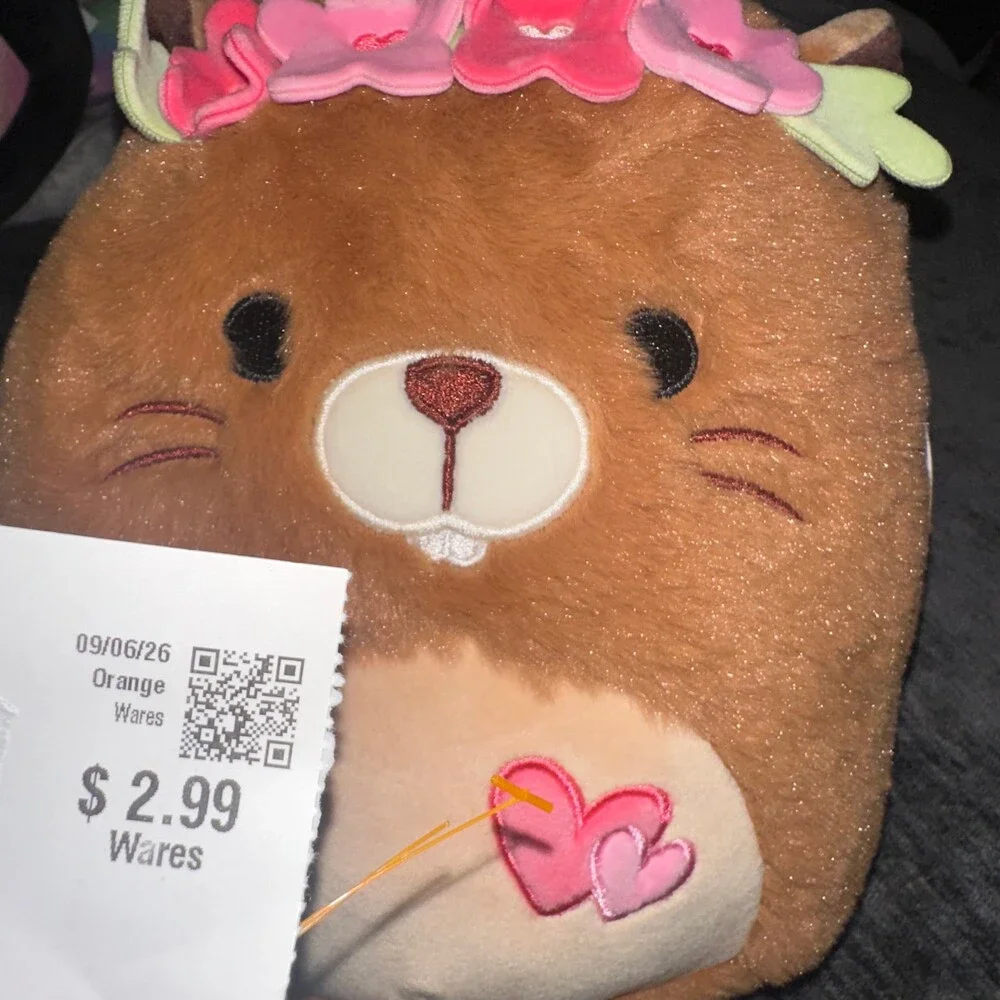 Squishmallows FuzzAMallow 8 Inch Chip Brown Beaver Plush with Flower Crown
